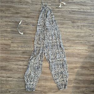 Light Blue Tribal V-Neck Halter Jumpsuit